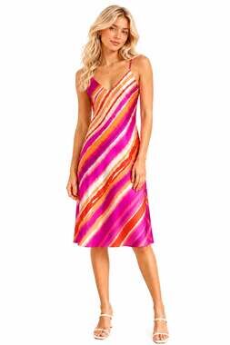 Natori Nikko Fuschia Slip Dress Women's Size S Striped 38"L - Retro 1970s 90s